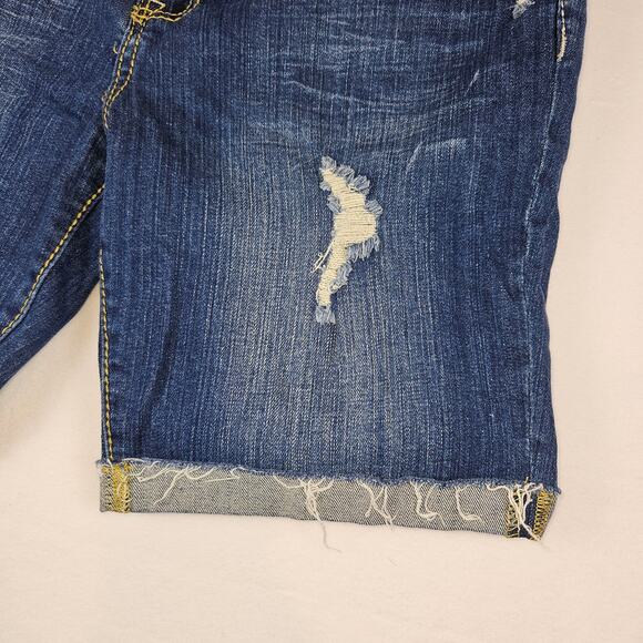Vigoss Bermuda Jean Short Embroidered Denim Stretch Distressed Blue Frayed L 13 - Picture 5 of 11